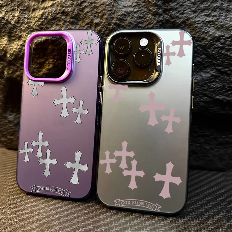 Cross  Design TPU Basic Case for iPhone 16 15 14 13 12 11 Pro Max XS XR X 7 8 Plus Shockproof Matte Hard Back Soft Bumper Cover