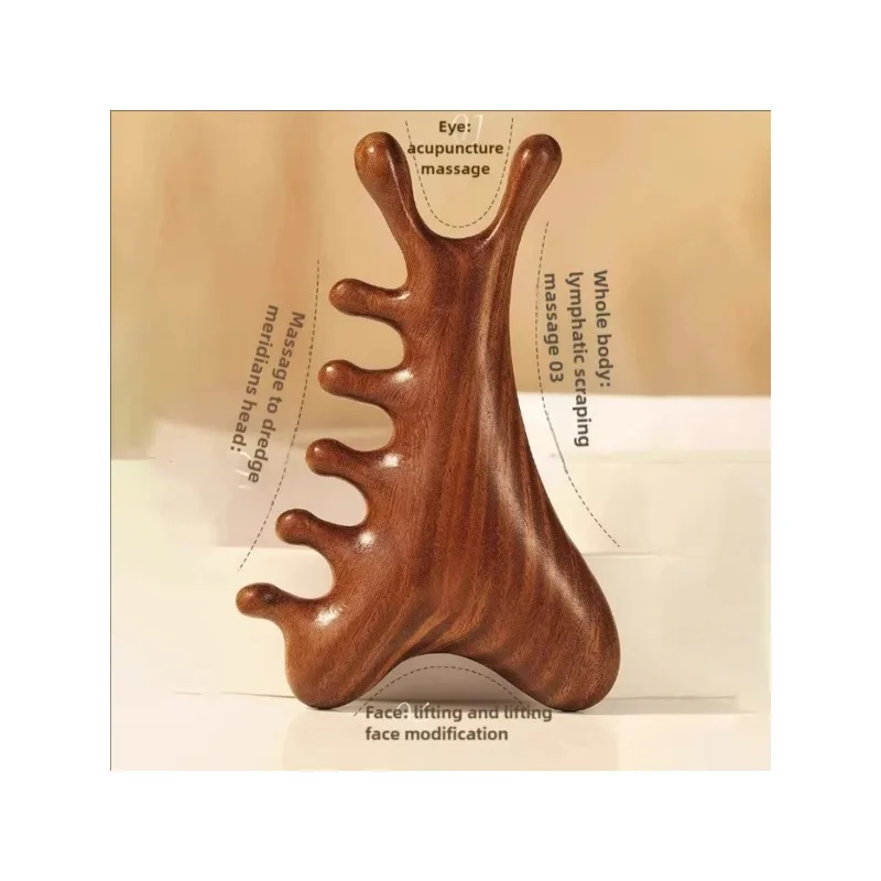 

Head Body Massager Neck Face Health Care Massage Tool Meridian Scalp Four-in-one Sandalwood Comb Massage Acupoint Nose Scraper