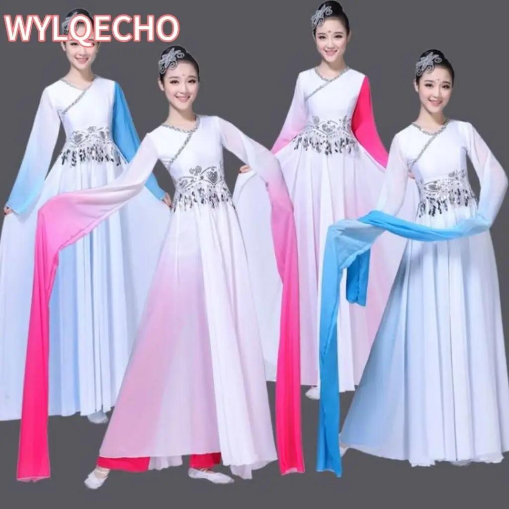 

Chinese Folk Dance Modern Classical Dance Costumes Water Sleeve Yangko Clothing Ancient Traditional Oriental Hanfu Yangko Dress