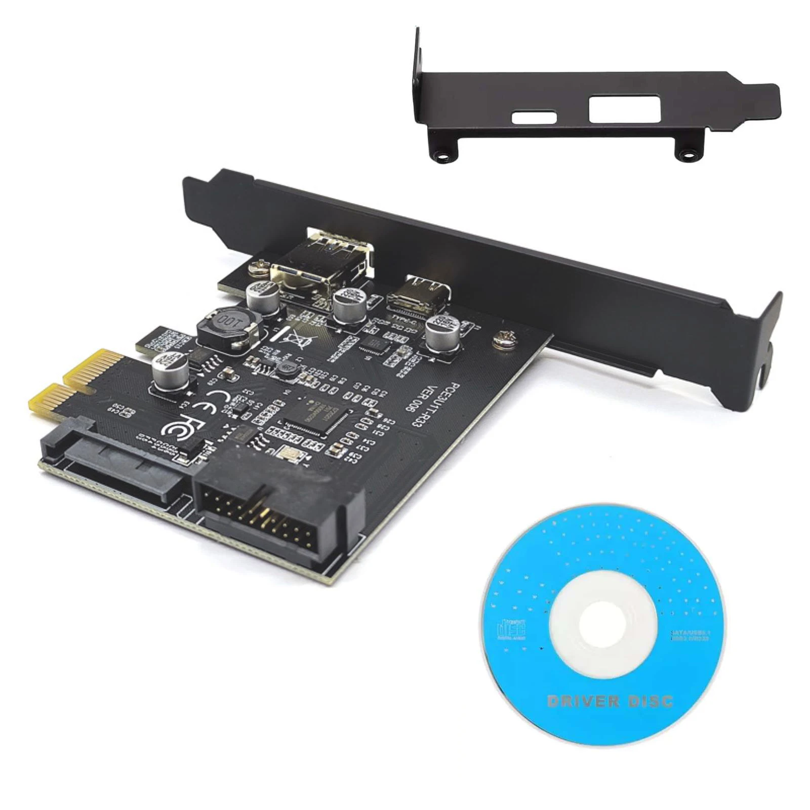 PCIe USB 3.0 Expansion Card, RENESAS UPD720201 Dual-Chip, 2 Ports USB-C + USB-A 5Gbps, PCIe X1 X4 X8 X16 for Desktop PC