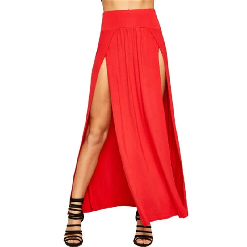 Neu eingetroffen: Sexy Damen-Maxirock mit hoher Taille und doppelten Schlitzen, einfarbig, für den Sommer – Großhandel, Valentinstagsgeschenke – Detail 14