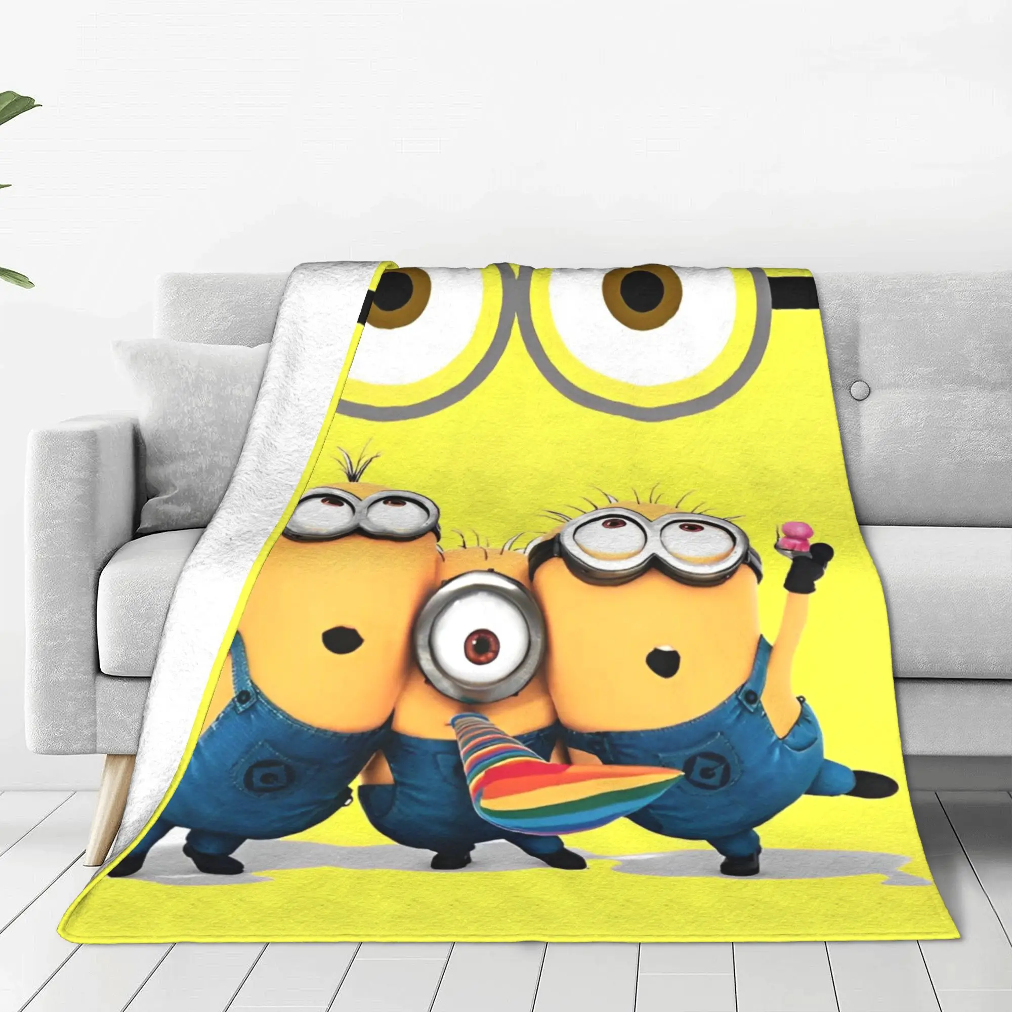 Minions Blankets Flannel Spring Autumn Comedy Cartoon   Multifunction Soft Throw Blankets for Home Couch Bedding Throws