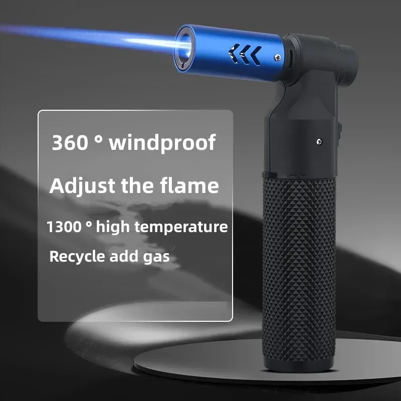 New Metal Outdoor Windproof Turbine Torch Strong Fire Power Blue Flame Straight Butane Gas Lighter Gas Kitchen BBQ Welding