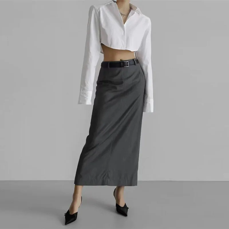 Dave&di 2025 Spring New Half Length Skirt Slimming Professional Bag Hip Back Split Mid Length Skirt Wool Suit Skirt For Women