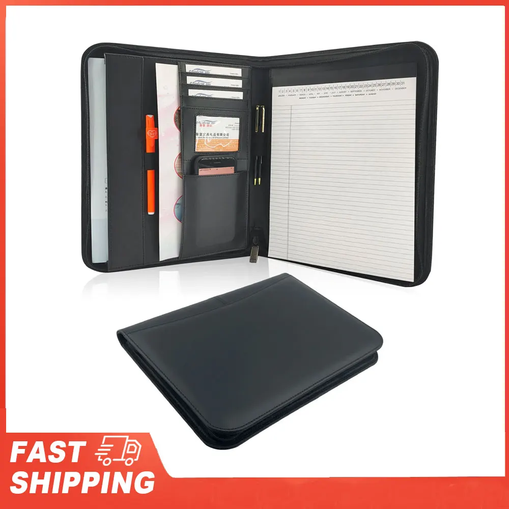 Bisofice Zippered Business Padfolio A4 PU منظم محفظة جلدية للمقابلة استئناف وثيقة مخطط جدول الأعمال