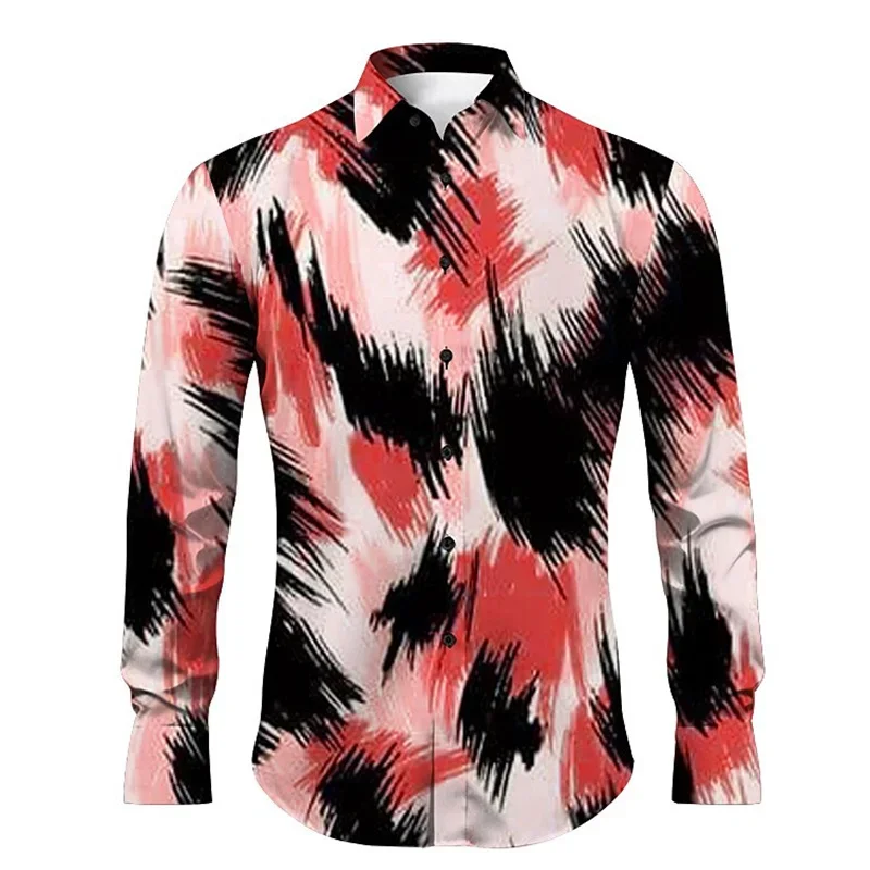 Men's shirt pattern shirt button print long sleeved clothing for daily outings V-neck fashion designer casual and breathable