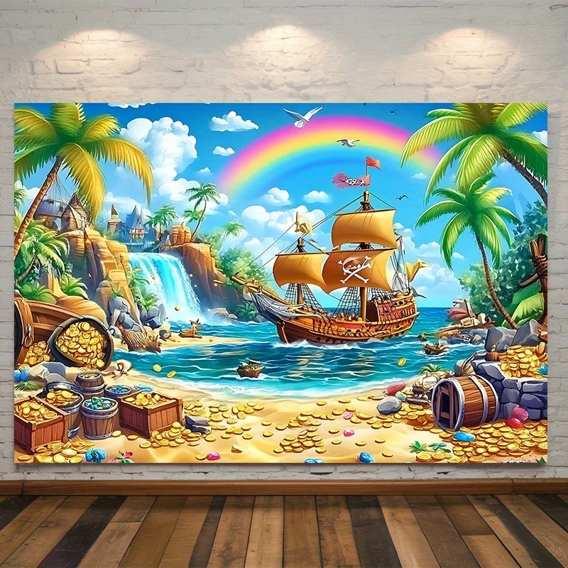 2D flat banner, 1 piece of pirate treasure hunt tropical island invitation banner - indoor and outdoor weddings, birthdays