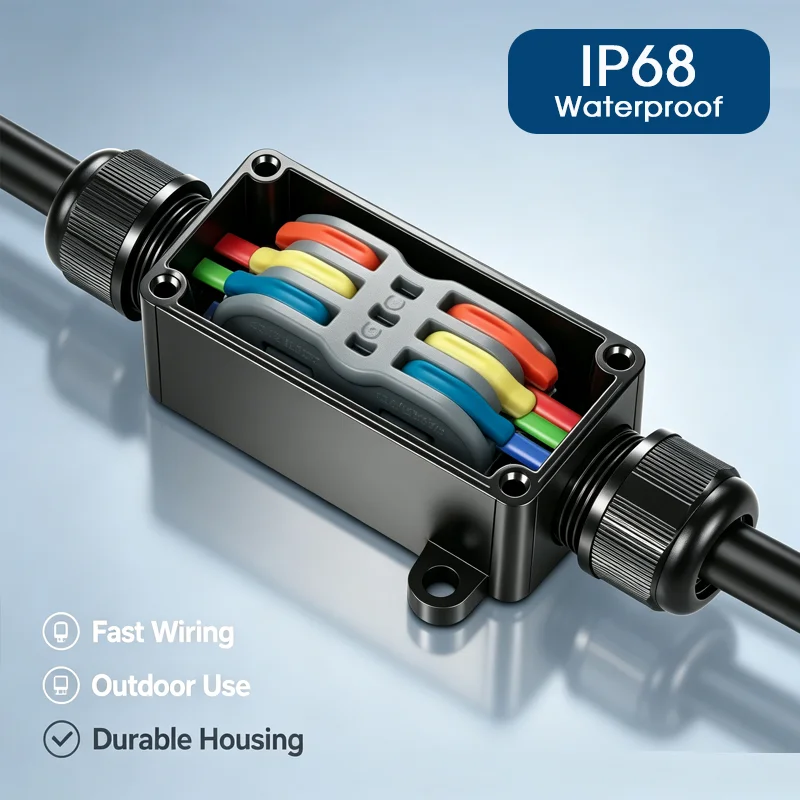 IP68 Waterproof Junction Box PA66 Fast Wiring Terminal Block Outdoor Electrical Cable Connector for Garden LED Light Street Lamp view 6