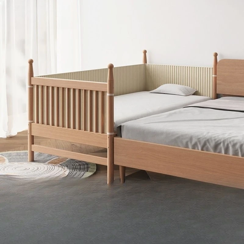 

Solid wood children's spliced side bed widened and thickened, baby anti-collision soft bag with guardrail, single large bed can