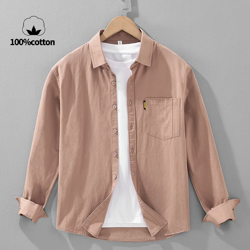

Unisex 100% Cotton Japanese Style Washed Cotton Shirt - Beige (White/Army Green/Brick Red) Vintage Casual Youth Style​​ Outdoor