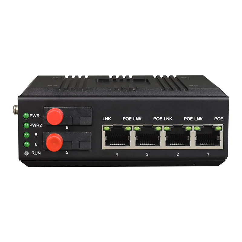 Mini Din Rail 4 Port Gigabit Ethernet Industrial POE Switch With 2 Fiber Port