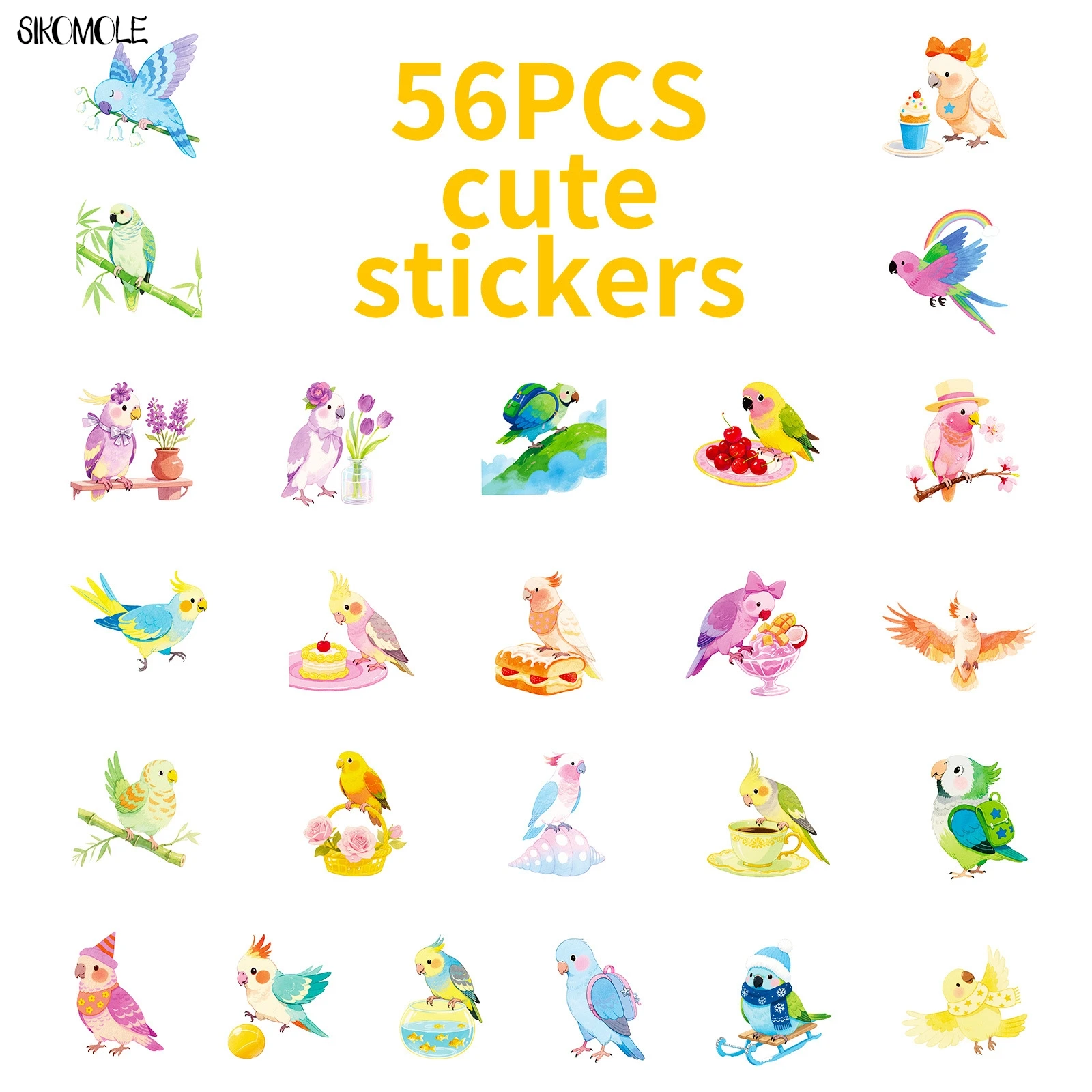 10/30/56 Uds. Pegatinas de loros de estilo de dibujos animados bonitos pegatinas estéticas Kawaii pequeño pájaro DIY portátil guitarra monopatín pegatina de Graffiti