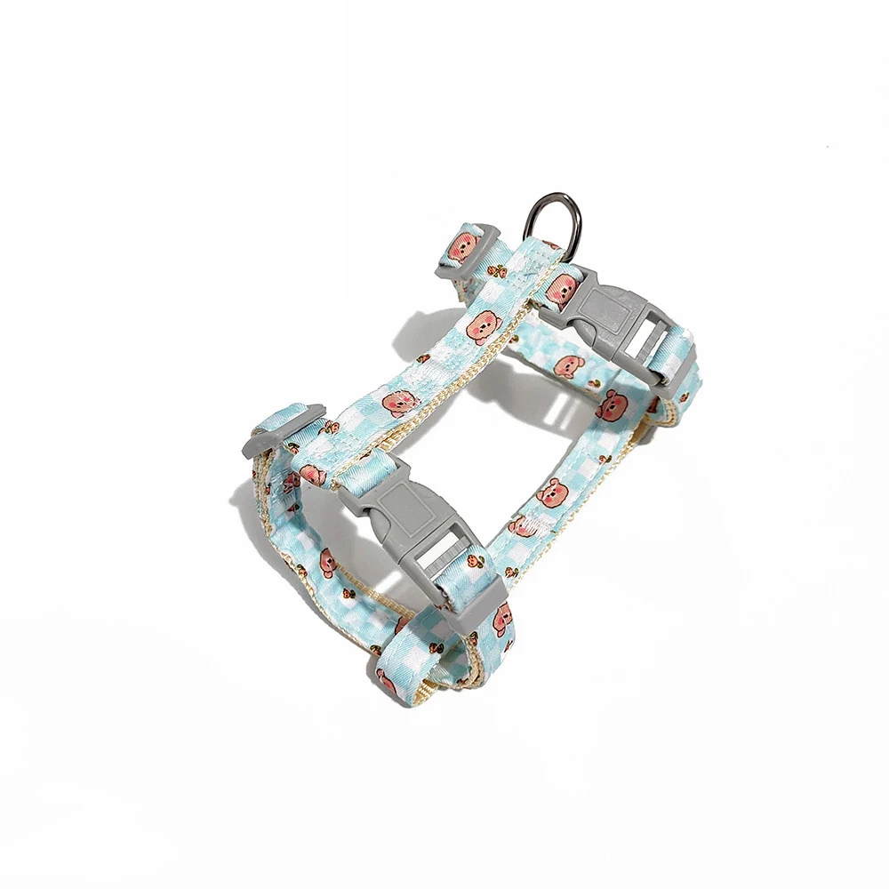 طوق الكلب تسخير المقود مجموعة H-شكل لطيف طباعة قابل للتعديل الحيوانات الأليفة الصدر حزام الجر جرو الحيوانات الأليفة تسخير السلامة لمكافحة خسر حزام