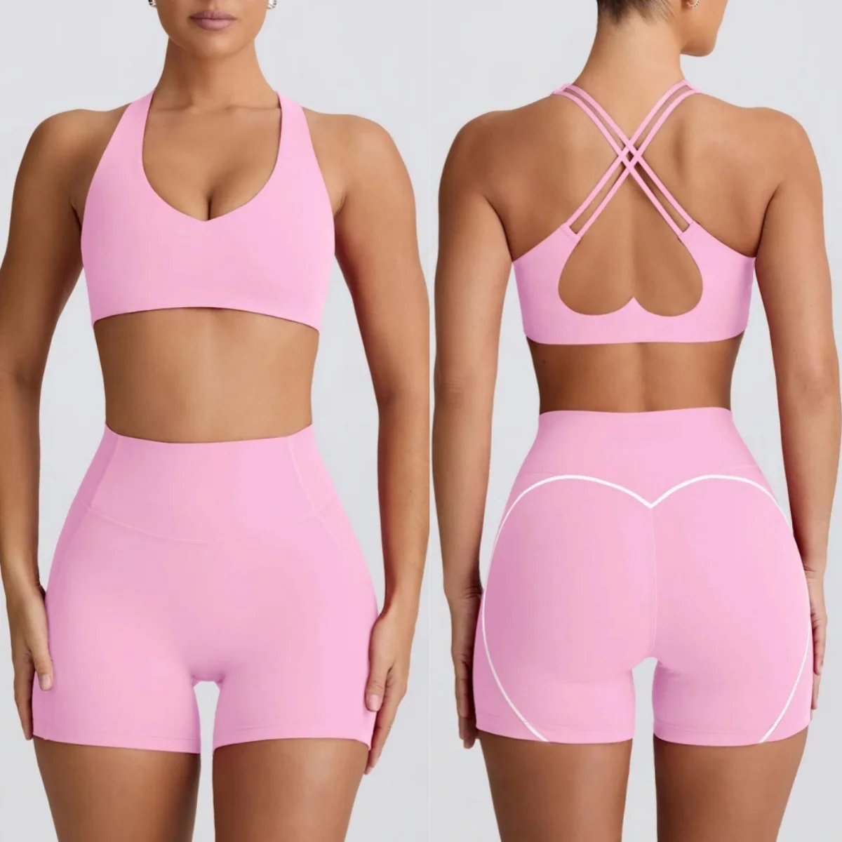 

2 piece sets womens outfits Yoga Suit Sport Set Heart-shaped Hip High Waist Fitness Shorts bra shorts gym set women workout set