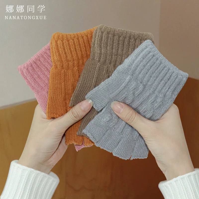 قفازات نصف اصبع للرجال والنساء، الخريف والشتاء، بدون أصابع، مناسبة للكتابة والكتب وركوب الدراجات، متوافقة مع شاشة اللمس، محبوكة، دافئة، بدون أصابع