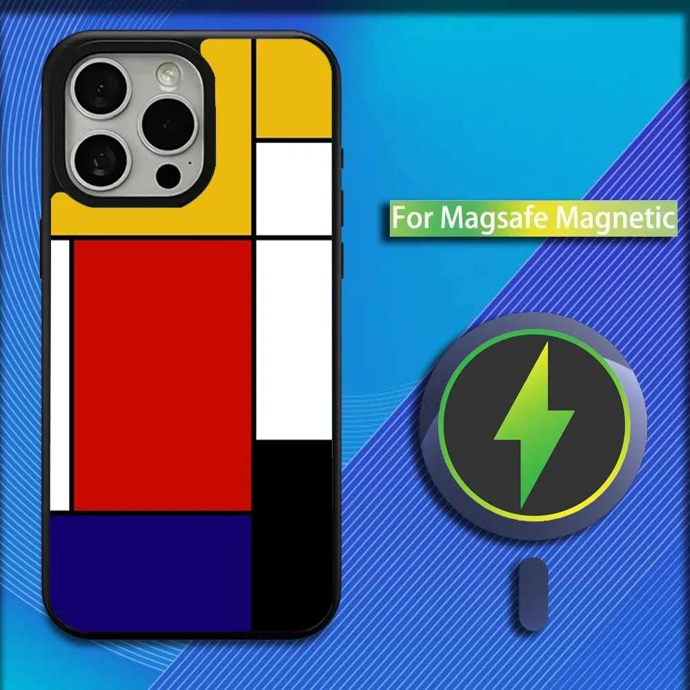 Mondrian Color Square Art Phone Case For iPhone 16,15,14,13,12,11,Plus,Pro,Max,Mini Magsafe Magnetic Wireless Charging