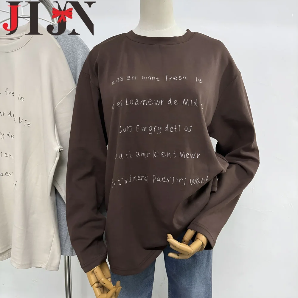 

JHJN Korean Women Hoodie Letter Embroidery Pullovers Solid Color Casual Tops Female Hoody Y2k Tracksuit Unisex Sweatshirt Loose