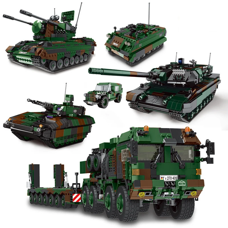 Military Vehicles Tank Sets SWAT Army City Police T34 Model Building Blocks DIY Brick Kids Toys Classic World War II WW2