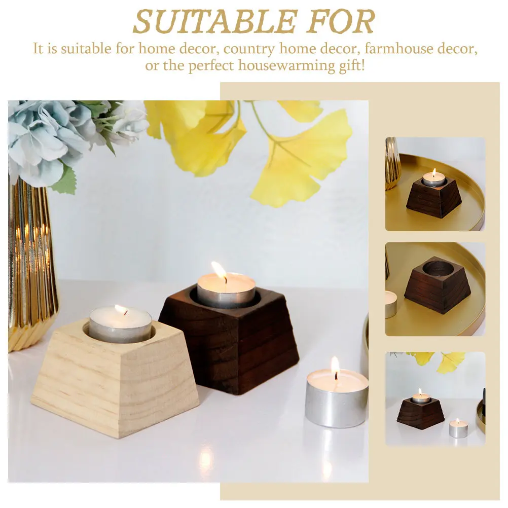 Wood Black Trapezoid Holder Simple Home Decor Tea Light Stand Decorative Candleholder Romantic Party Ornament