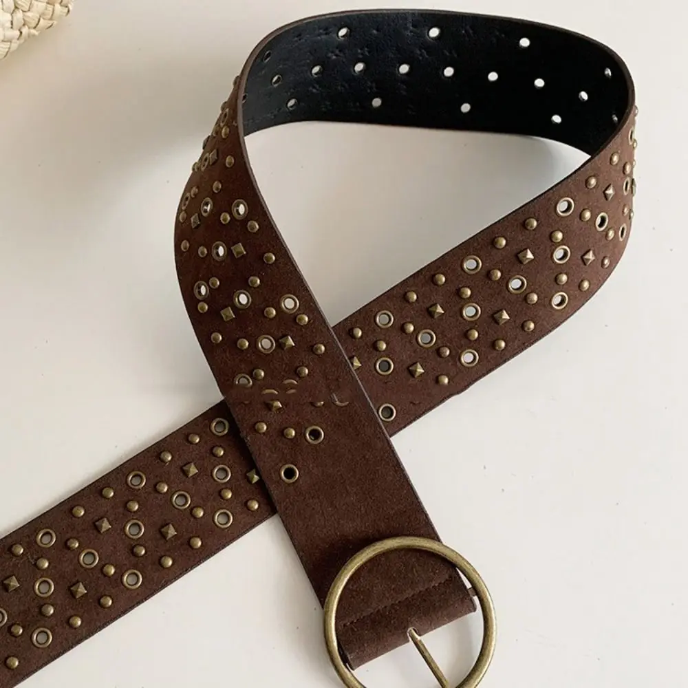 แฟชั่นRivet Cowgirlเข็มขัดหนังนิ่มY2Kเข็มขัดกว้างเกาหลีสไตล์ปรับเข็มขัดหนังPUเสื้อผ้าอุปกรณ์เสริม