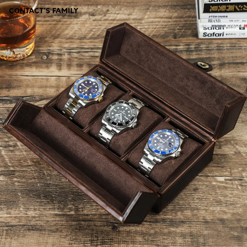 Crazy Horse Cowhide Handmade Mechanical Watch Storage Box Travel Portable Anti Drop Three Position Watch Box