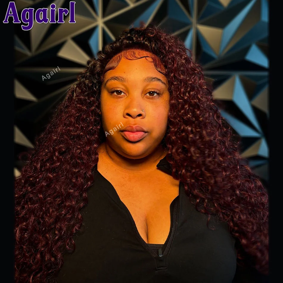 

Dark Reddish Brown With 1B Roots Jerry Curly 13x6 Transparent Lace Front Wig Pre Plucked Brazilian Curly Human Hair 5x5 Lace Wig