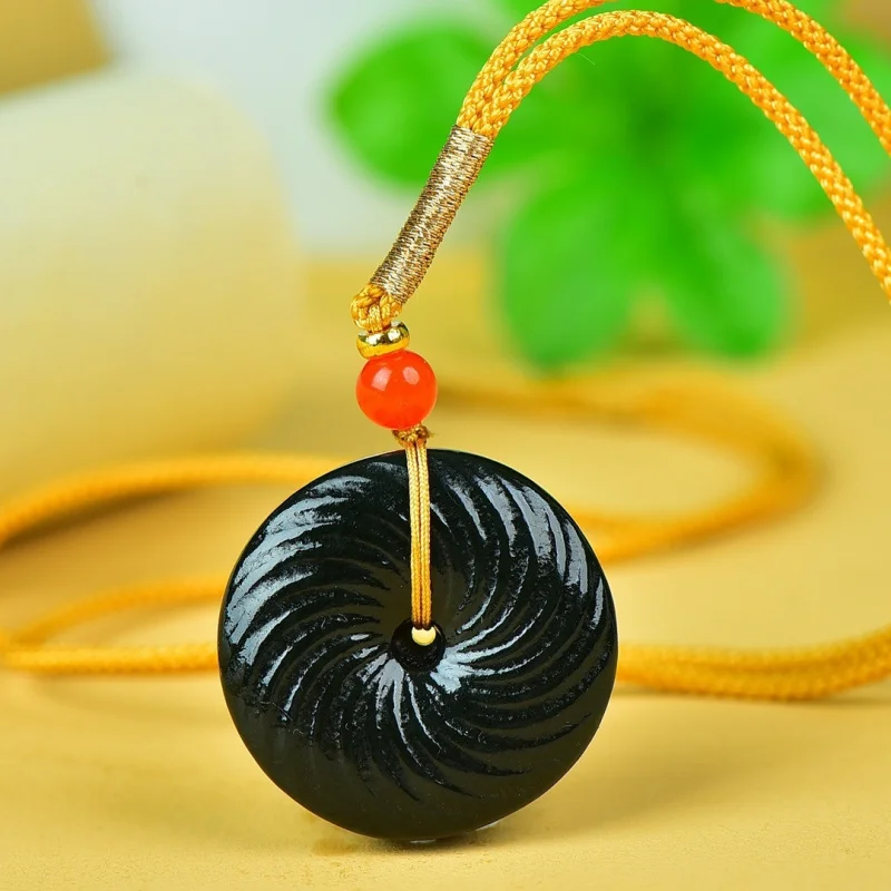 

Xinjiang Natural Hotan Green Jade Cloud Pattern Peace Pendant Jadeite Necklace for Men and Women Couples