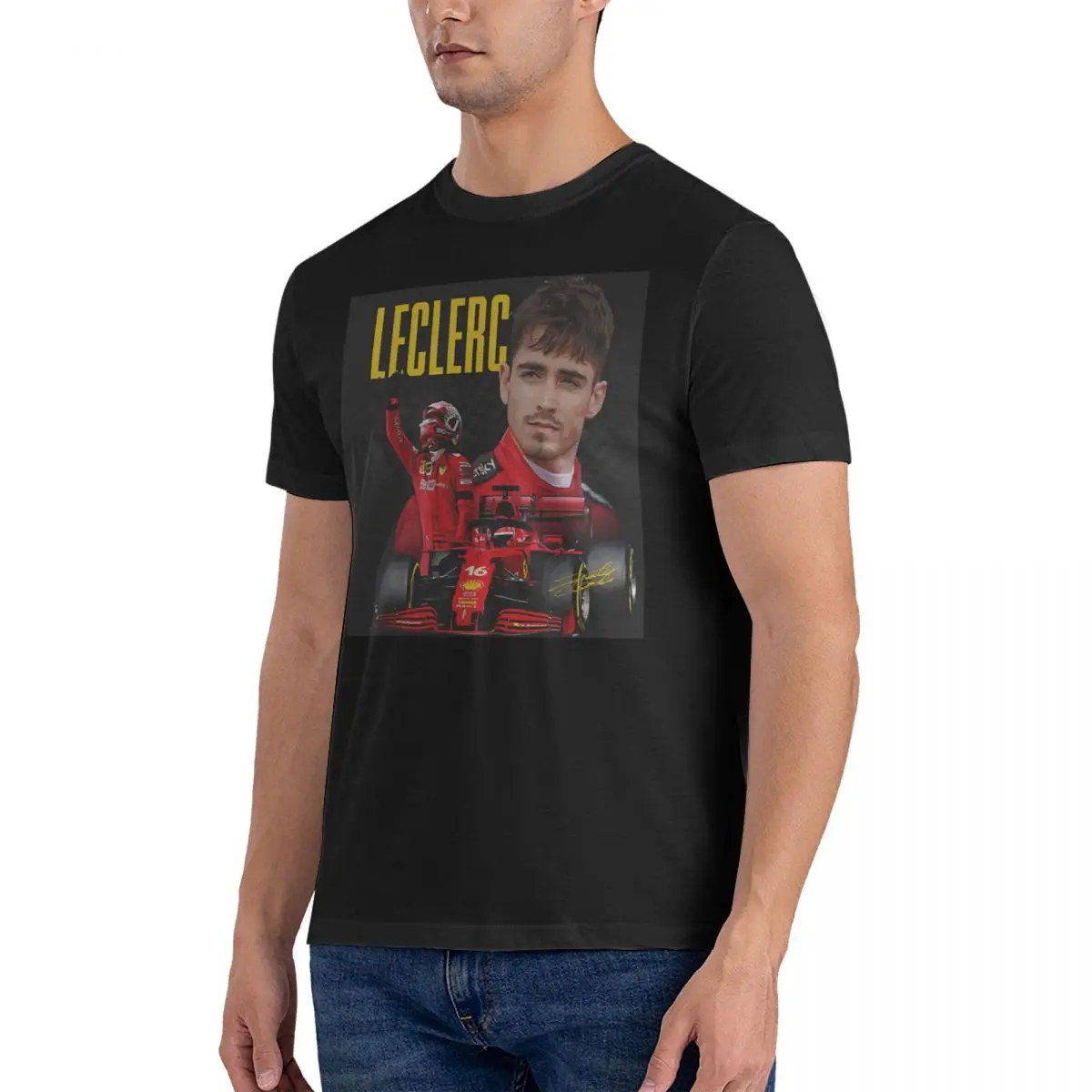 Ferrari T Shirts Men\'s Pure Cotton Vintage T-Shirts Round Collar Charles Leclerc Tees Short Sleeve Clothes Gift Idea