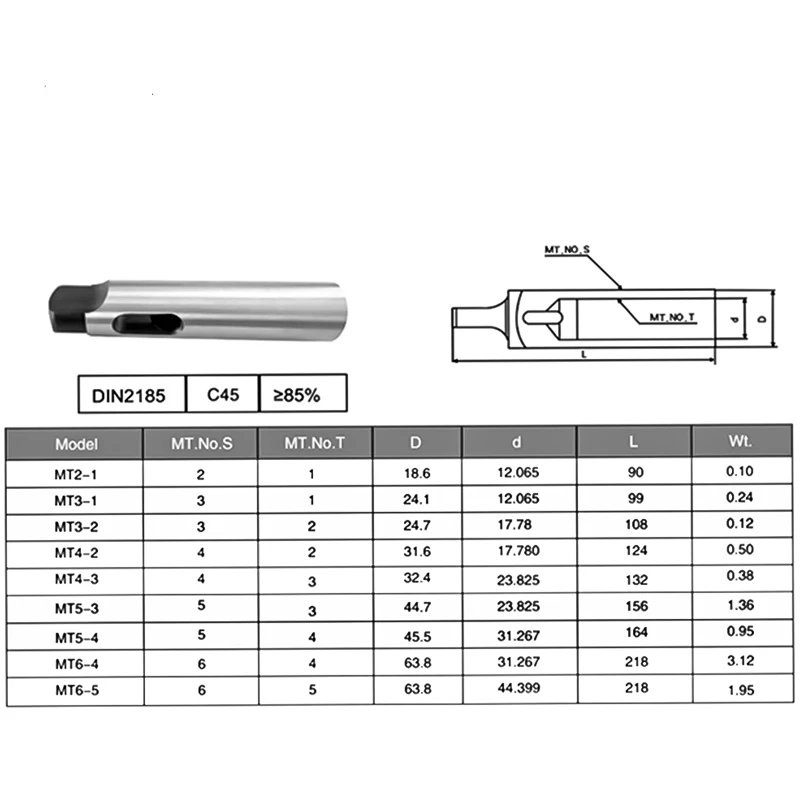 Imagem -02 - Broca Manga Arbor para Morse Taper Adapter Reduzindo Haste Tool Holder Mt1 Mt2 Mt3 Mt4 Mt5
