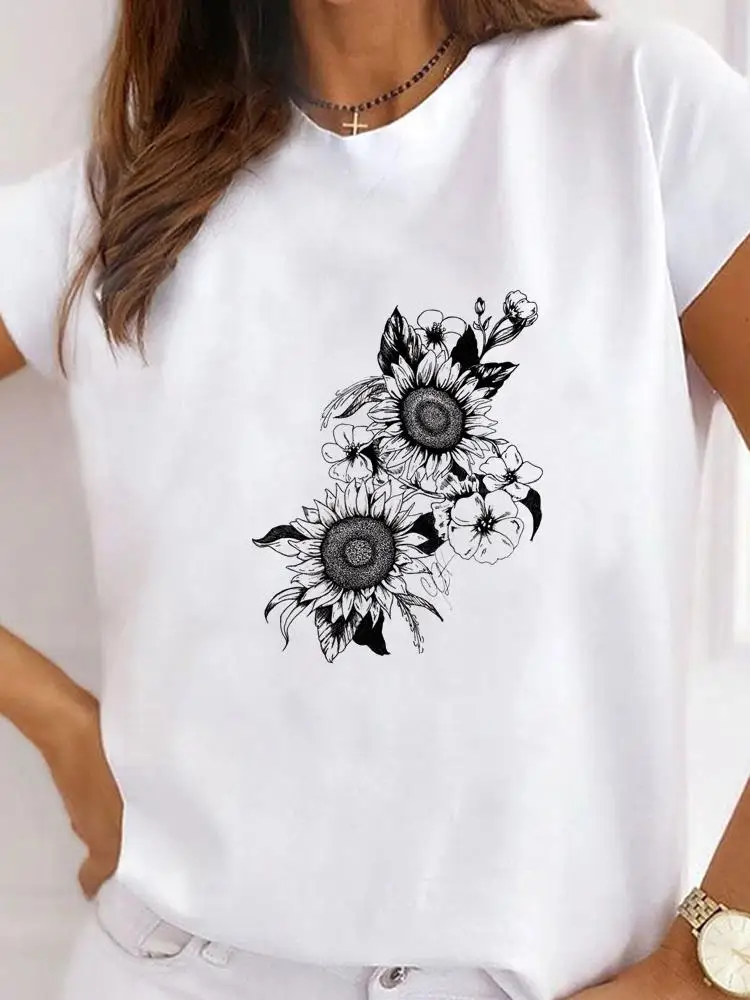 

Flower Lovely Style 90s Clothing Summer Top Fashion Short Sleeve Graphic T-shirt Women Print T Shirt Tee Basic Clothes