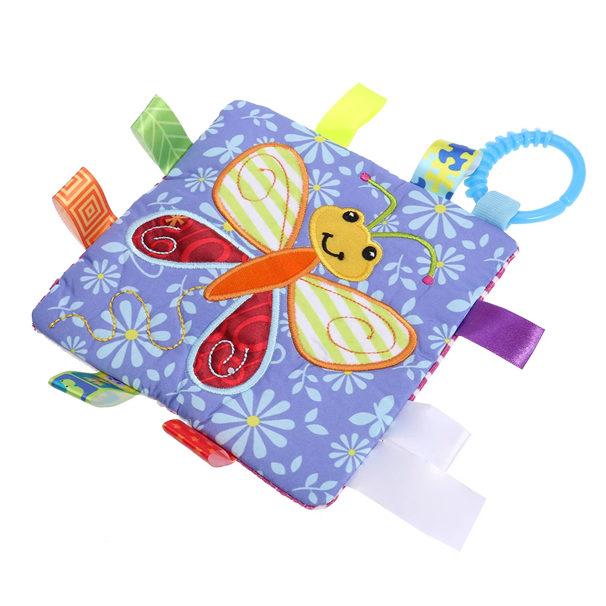 

Colorful Infant Sensory Security Blanket with Crinkle Paper Squeaker Attached Loop for Stroller Crib Baby Shower Gift Idea