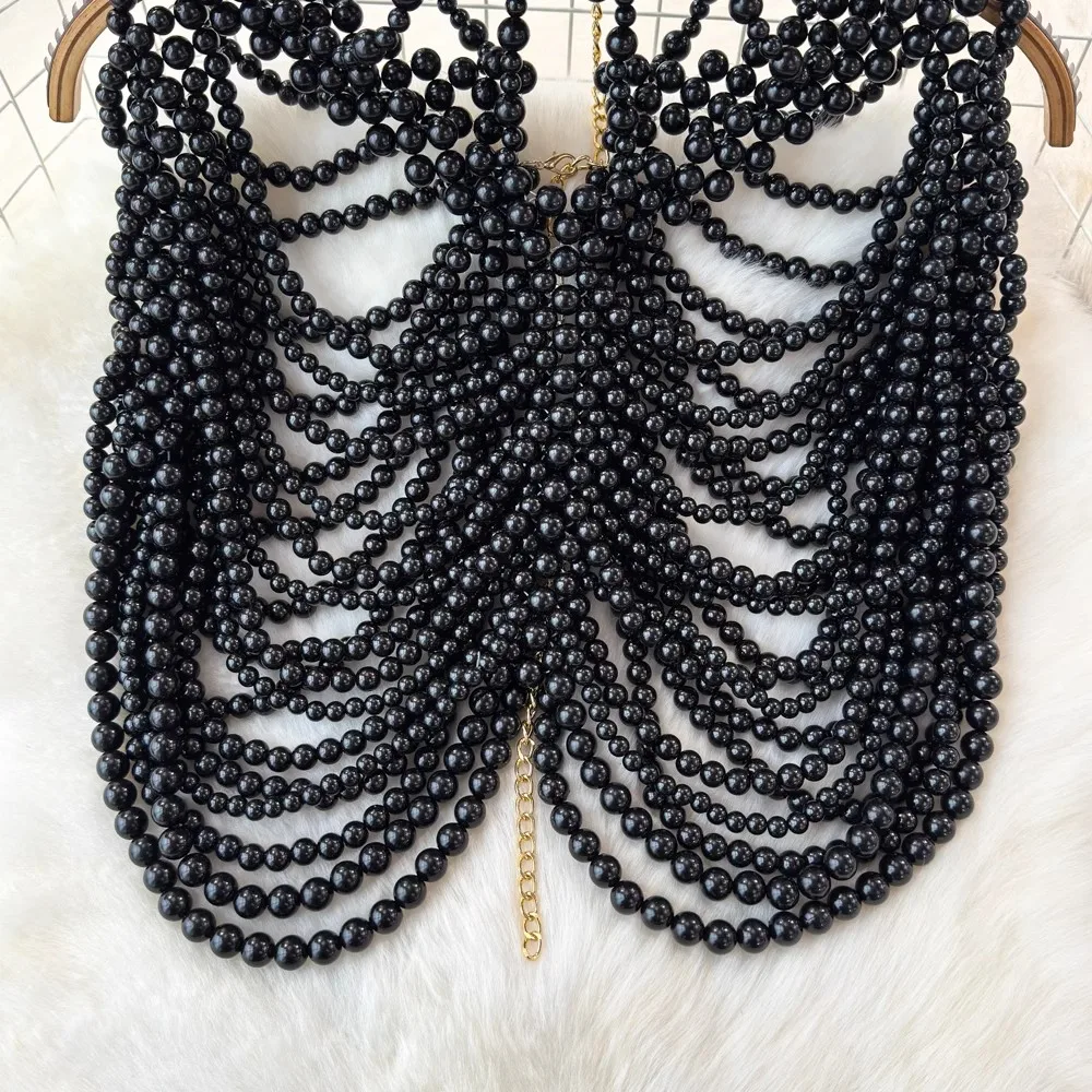 2024Imitation pearl dress Banquet Dress accessories Fashion body chain runway show decorative chain