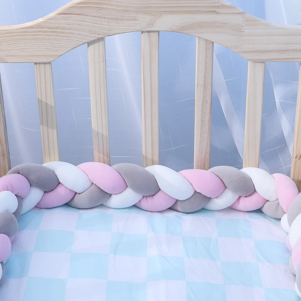 1.5M Baby Bed Bumper Handmade Knotted Braid Weaving Plush Crib Protector Infant Knot Pillow Baby Room Decoration