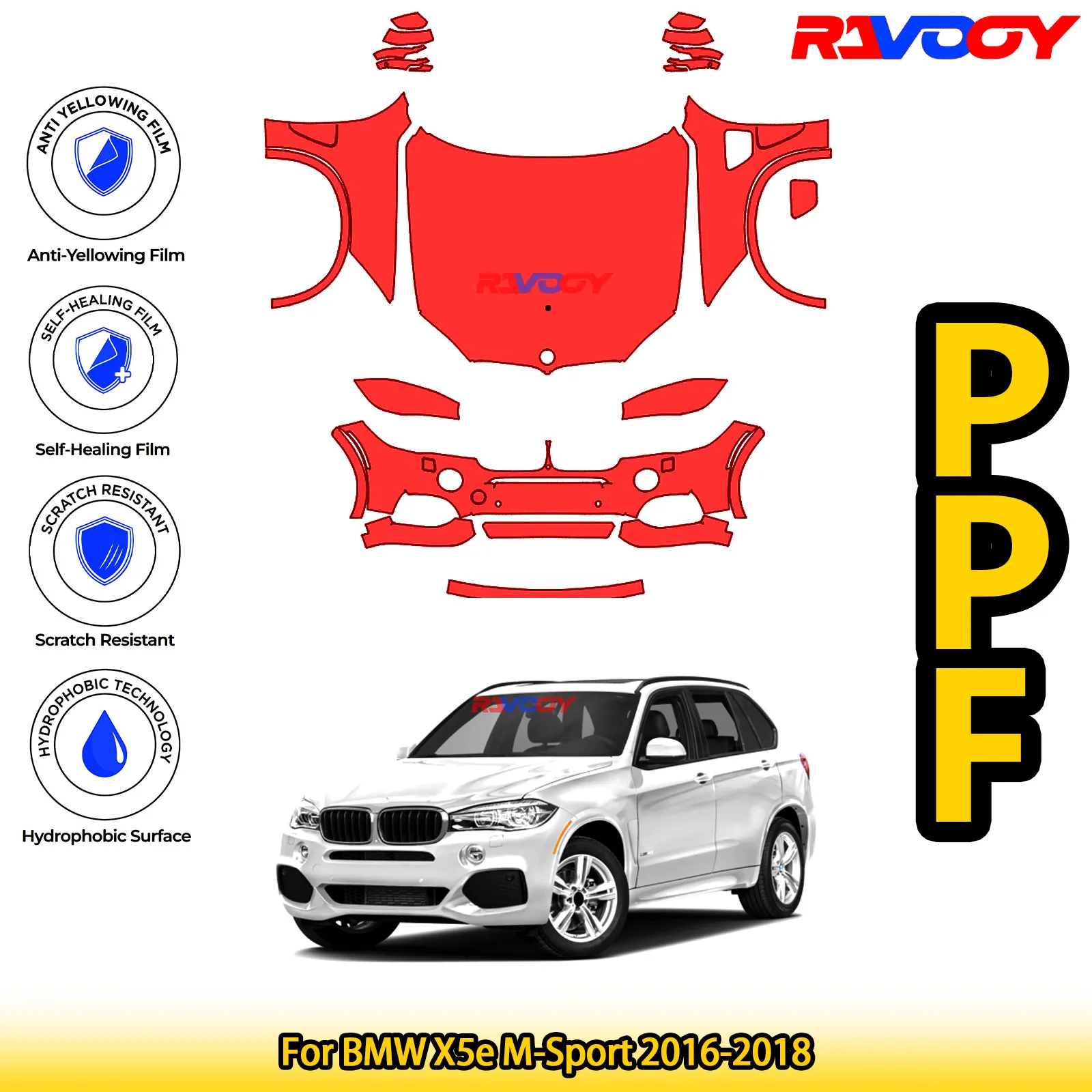 

Для BMW X5e M-Sport 2016-2018 глянцевая матовая черная предварительно вырезанная передняя защитная пленка PPF Kit