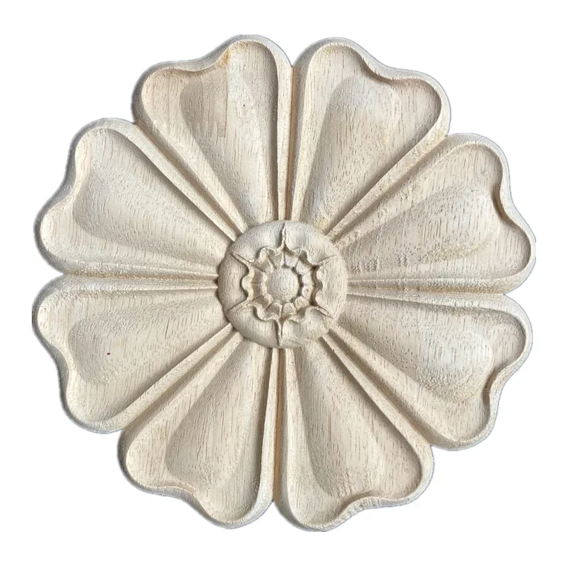 20cm 30cm Round Wood Applique Wood Decal Wood Mouldings Onlay Unpainted European Carving Long Floral Wooden Furniture Decoration