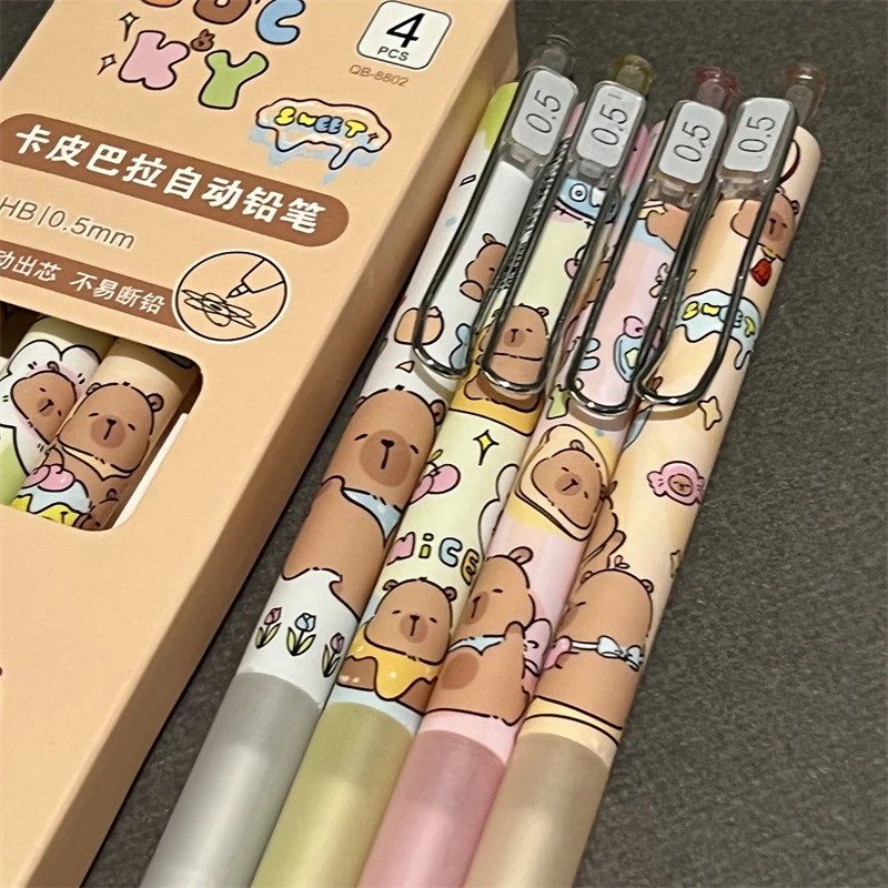 4Pcs Cartoon Cute Capybara Mechanical Pencil Children's Drawing Writing School Supplies Aesthetic Student Stationery Gifts