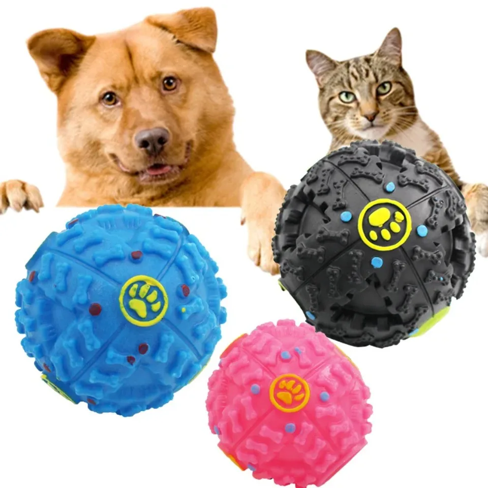 

Dog Toys With Sound Pet Teething Cleaning Mouth Leaky Ball Pet's Food Ball Puppy Kitten Bored Puzzle Vocal Entertainment Toys