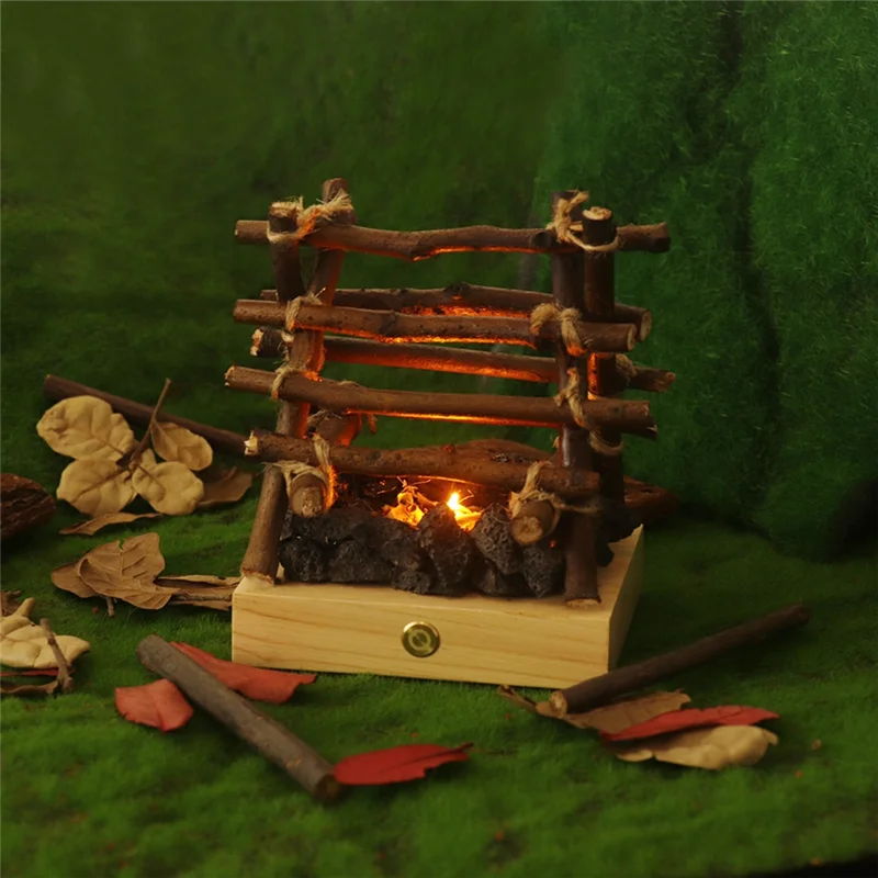 

LICE-Small Electric Fake Fireplace Log Night Light USB Rechargeable 3 Modes LED Fake Campfire Night Lights With White Noise