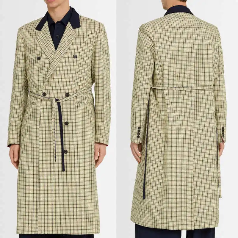 ربيع الخريف جديد الرجال شبكة معطف طويل 1 قطعة مزدوجة الصدر الشق التلبيب معطف تخفيف الأعمال الخاصة مخصص #1