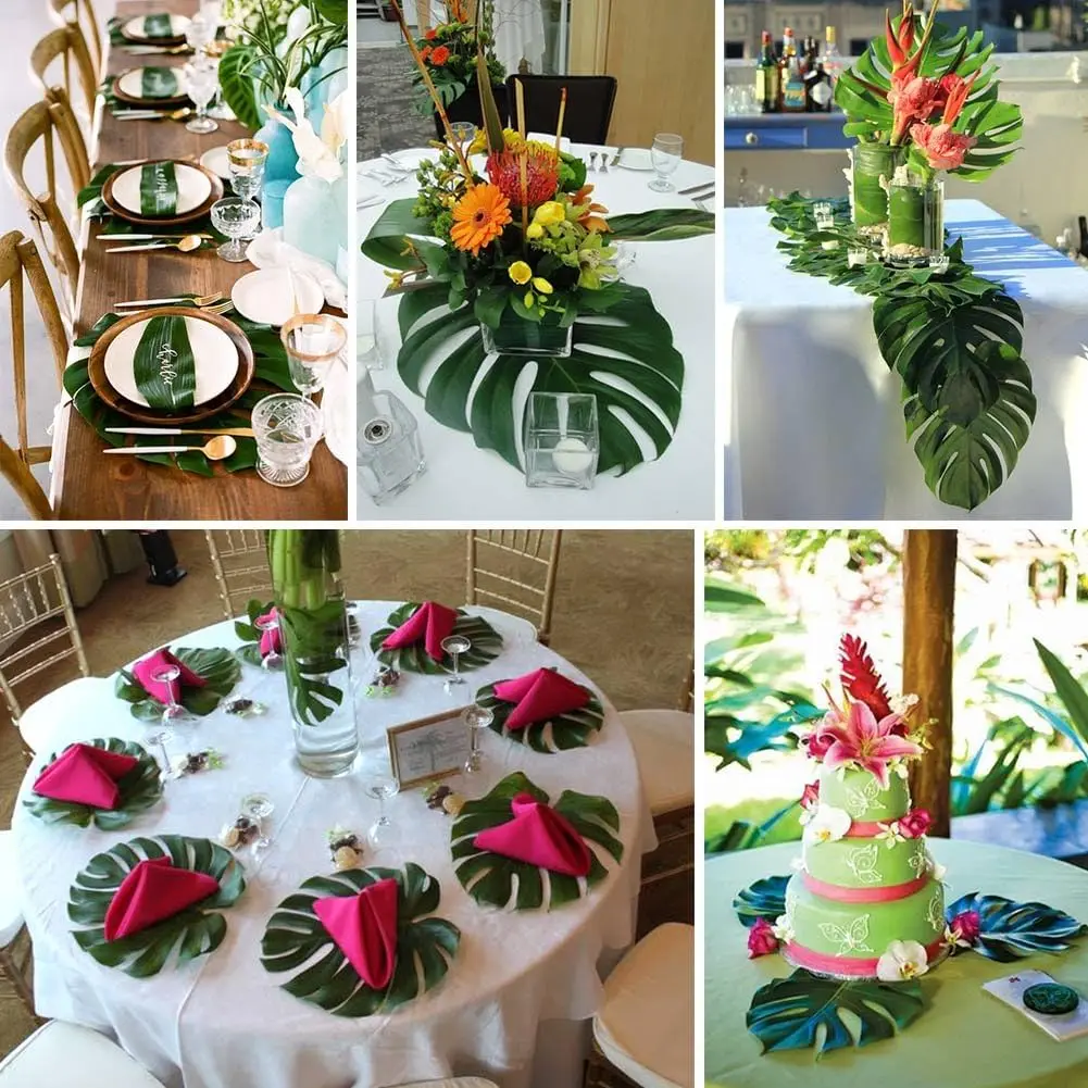 10/50pcs Hawaii Artificial Monstera Plant Palm Leaf Turtle Back Leaf Jungle Beach Theme Party Flower Arrangement Mat Accessories