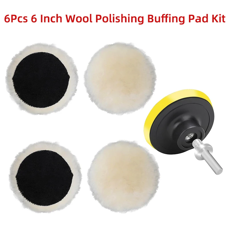 

6Pcs 6 Inch Wool Polishing Buffing Pad Kit Car Polisher Buffer Wheel Drill Attachment with M14 Drill Adapter for Waxing