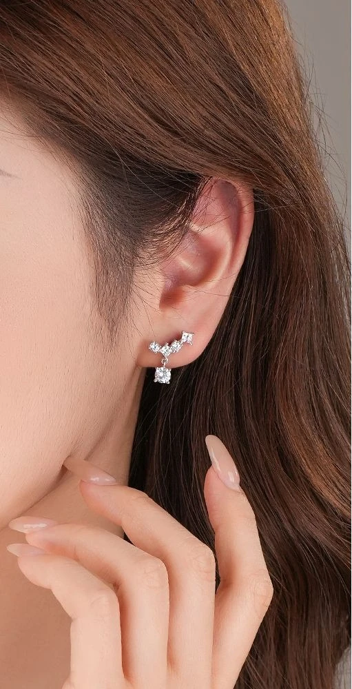 

S925 silver four claw zircon earrings for women, fashionable geometric earrings, trendy and versatile wedding jewelry