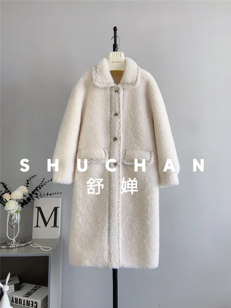 เสื้อโค้ทขนสัตว์แท้ 100% สำหรับผู้หญิง รุ่นใหม่ อุ่นสบาย ทรงยาว คอเหลี่ยม เสื้อโค้ทฤดูหนาวสำหรับผู้หญิง จัดส่งฟรี