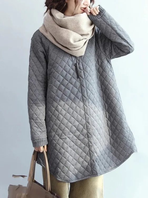 

Осень-зима, тонкое хлопковое стеганое тюре, простое теплое пальто средней длины на молнии сбоку и ромбовидным узором, новое китайское пальто для женщин