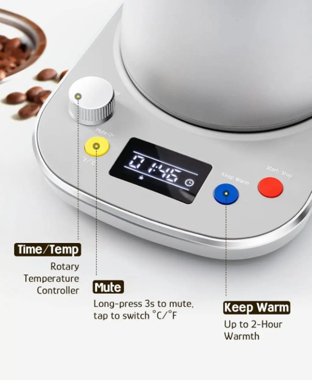 1200W, coffee brewing pot 0.8L / 27 oz gooseneck kettle, fast boiling LCD screen A1 H temperature control