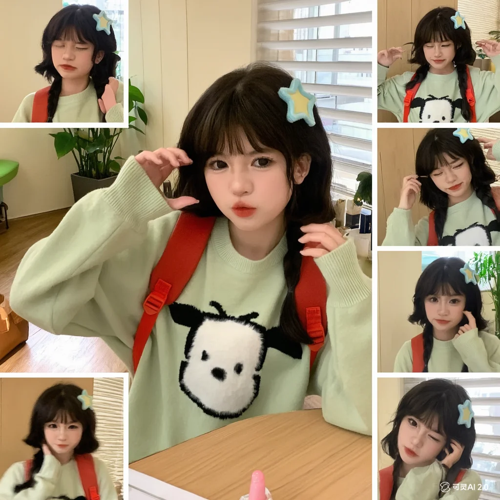 

Kawaii Pompom Purins Japanese Spring Autumn Screwhead Literature Long Sleeves Sweater Knitted Sweater Loose College Niche Fresh