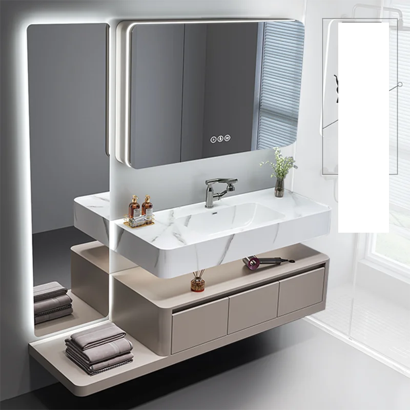 Waterproof Nordic Bathroom Cabinet Mirror European Makeup Storage Bathroom Vanity Toilet White Meuble Salle De Bain Furniture