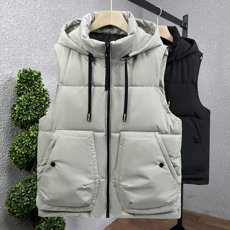 الرجال الشتاء مقنعين سترة الصلبة سميكة سترات جاكيت بلا إكمام الدافئة عادية موضة صدرية أبلى الرجال الملابس محب 5XL 2025 #4