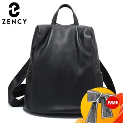 Mochila Zency antirrobo con apertura trasera, monederos para mujer, 100% de cuero genuino, bolso de viaje negro, mochila de moda, bolso para ordenador portátil blanco