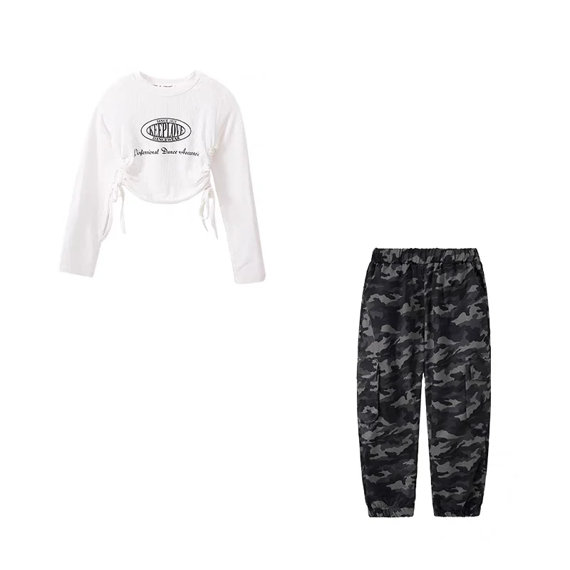 Neue Hip Hop Mädchen Crop Top Camouflage Hosen Kleidung Sets Kinder Street Dance Outfits Kinder Streetwear Jugendliche Jazz Kostüme